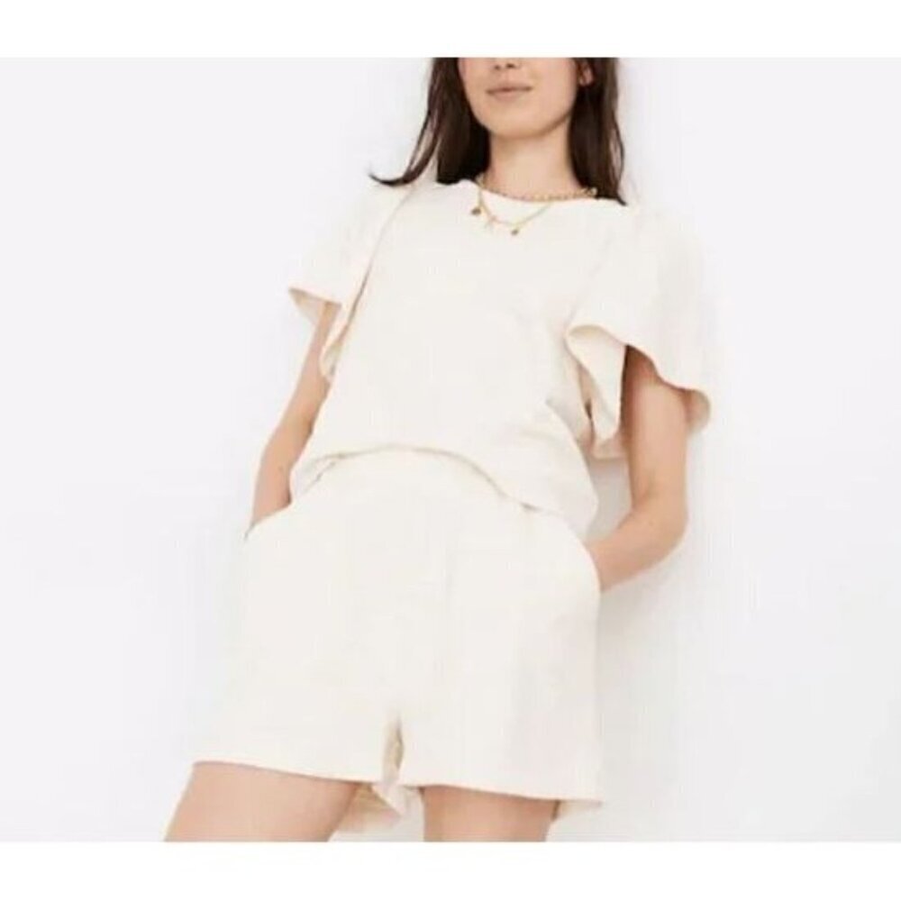 Madewell Top Womens Large Ivory Textured Flutter Sleeve Boxy Flirty Feminine